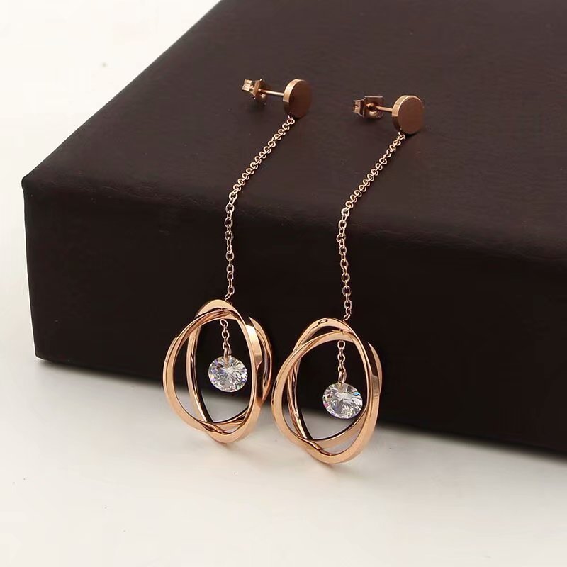 Hollow Ball Hanging Single Diamond Zircon Rose Gold Earrings-Jewearrings