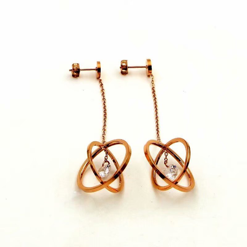 Hollow Ball Hanging Single Diamond Zircon Rose Gold Earrings-Jewearrings