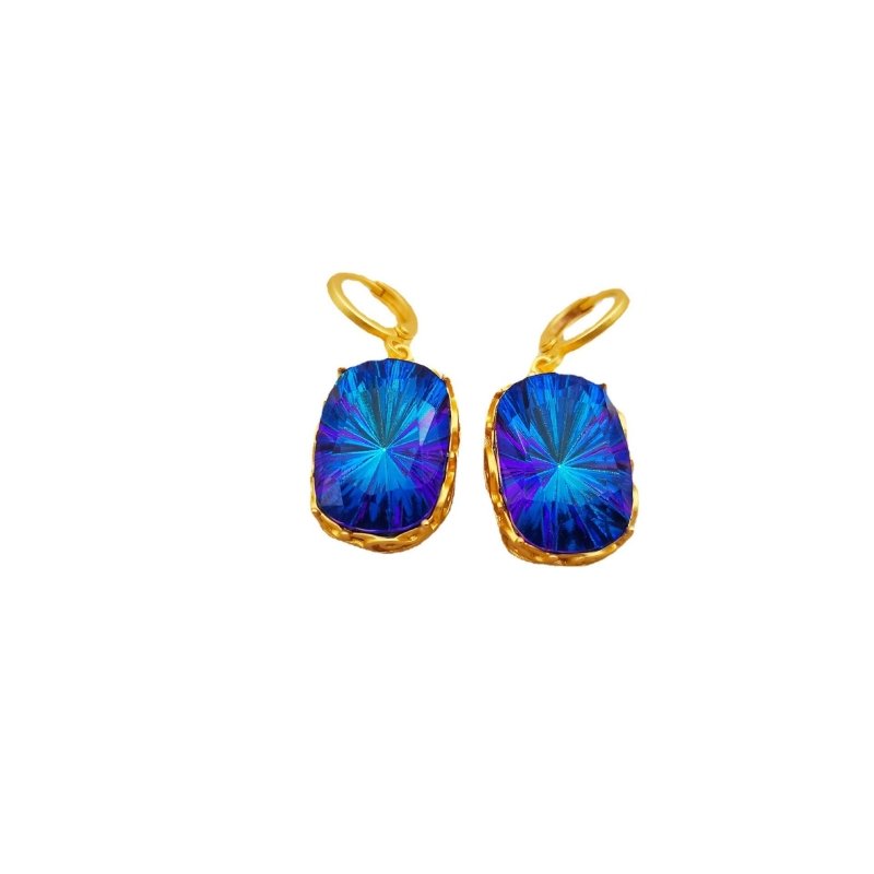 Hollow Cloud Pattern Sapphire Pendant Ear Clip Brass Plated 18K Real Gold Earrings-Jewearrings