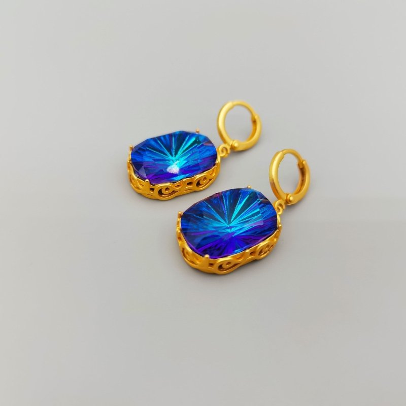 Hollow Cloud Pattern Sapphire Pendant Ear Clip Brass Plated 18K Real Gold Earrings-Jewearrings