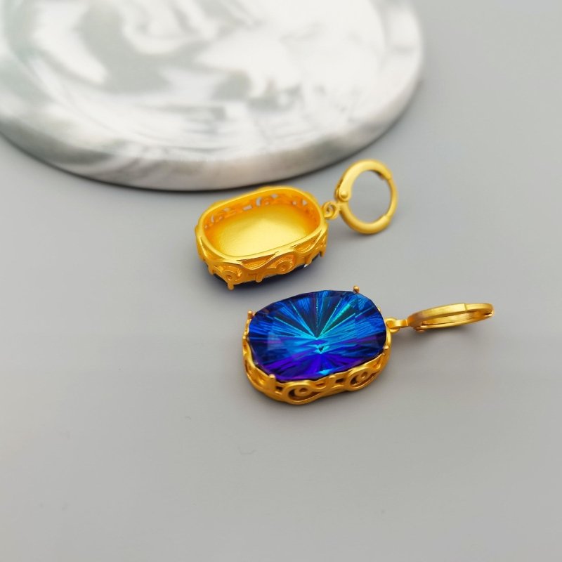 Hollow Cloud Pattern Sapphire Pendant Ear Clip Brass Plated 18K Real Gold Earrings-Jewearrings