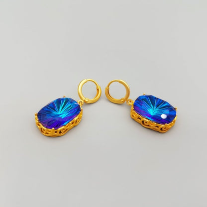 Hollow Cloud Pattern Sapphire Pendant Ear Clip Brass Plated 18K Real Gold Earrings-Jewearrings