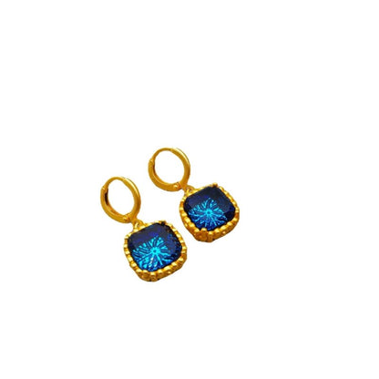 Hollow Cloud Pattern Sapphire Pendant Ear Clip Brass Plated 18K Real Gold Earrings-Jewearrings