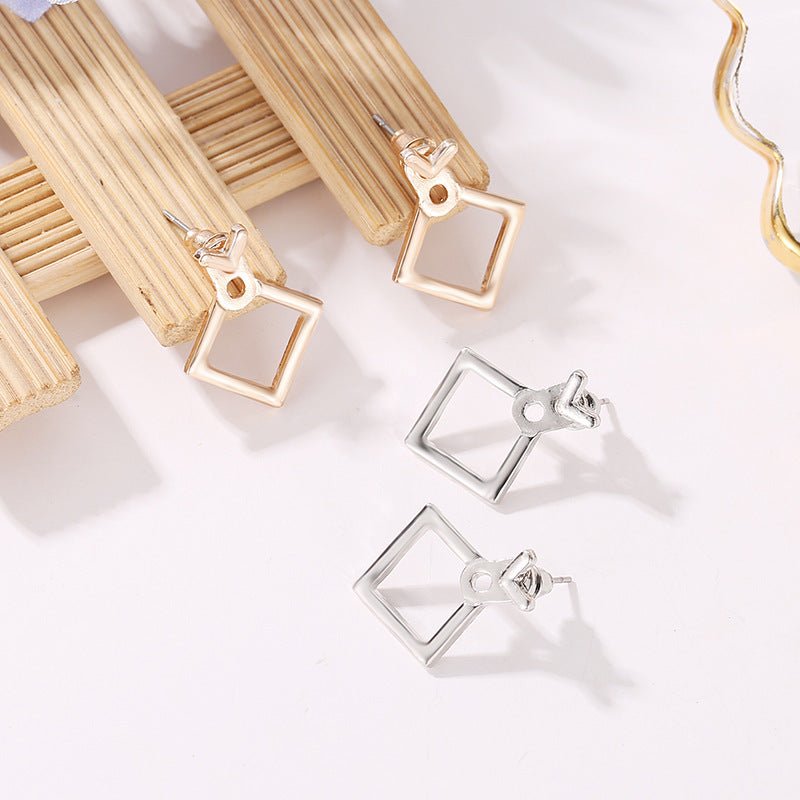 Hollow Diamond Square Stud Earrings-Jewearrings