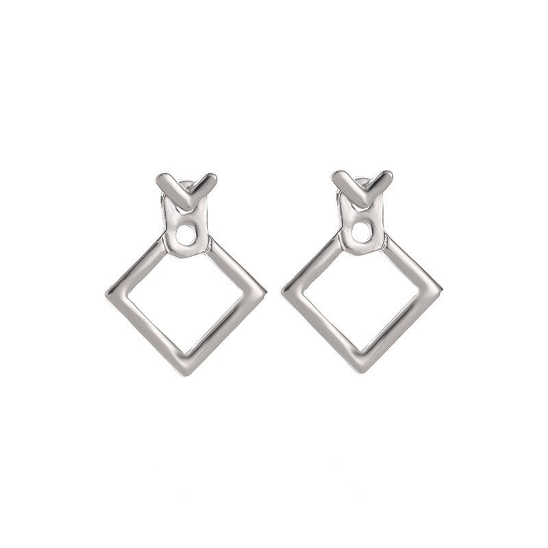 Hollow Diamond Square Stud Earrings-Jewearrings