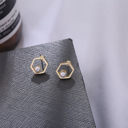 Hollow Diamond Square Stud Earrings-Jewearrings