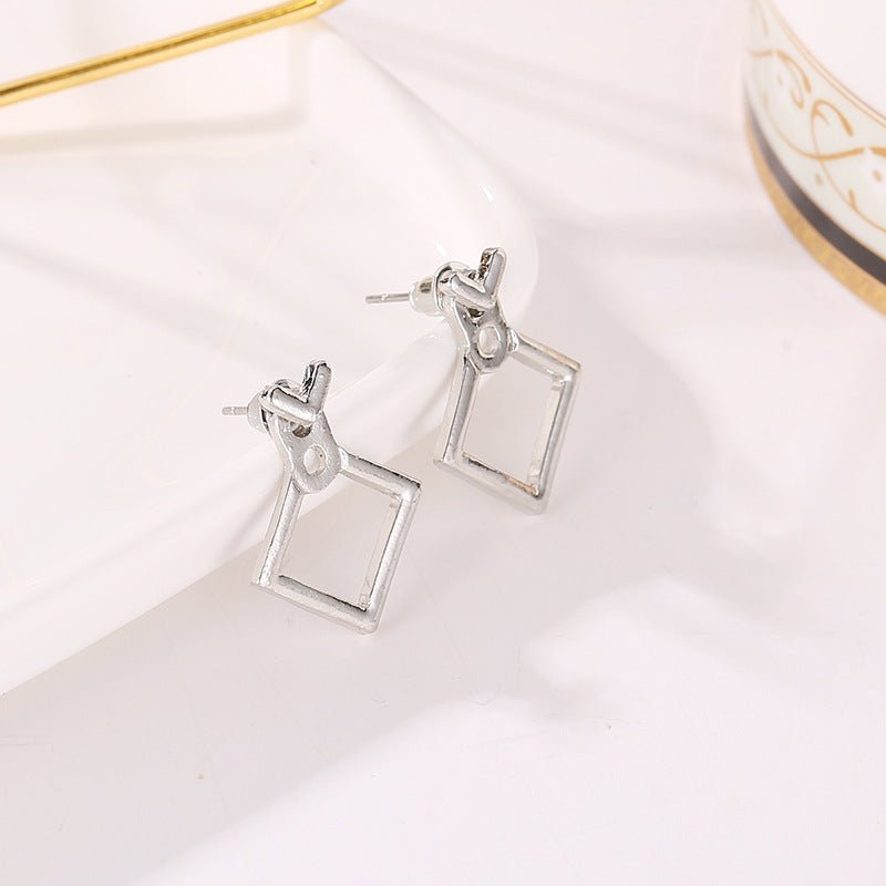 Hollow Diamond Square Stud Earrings-Jewearrings