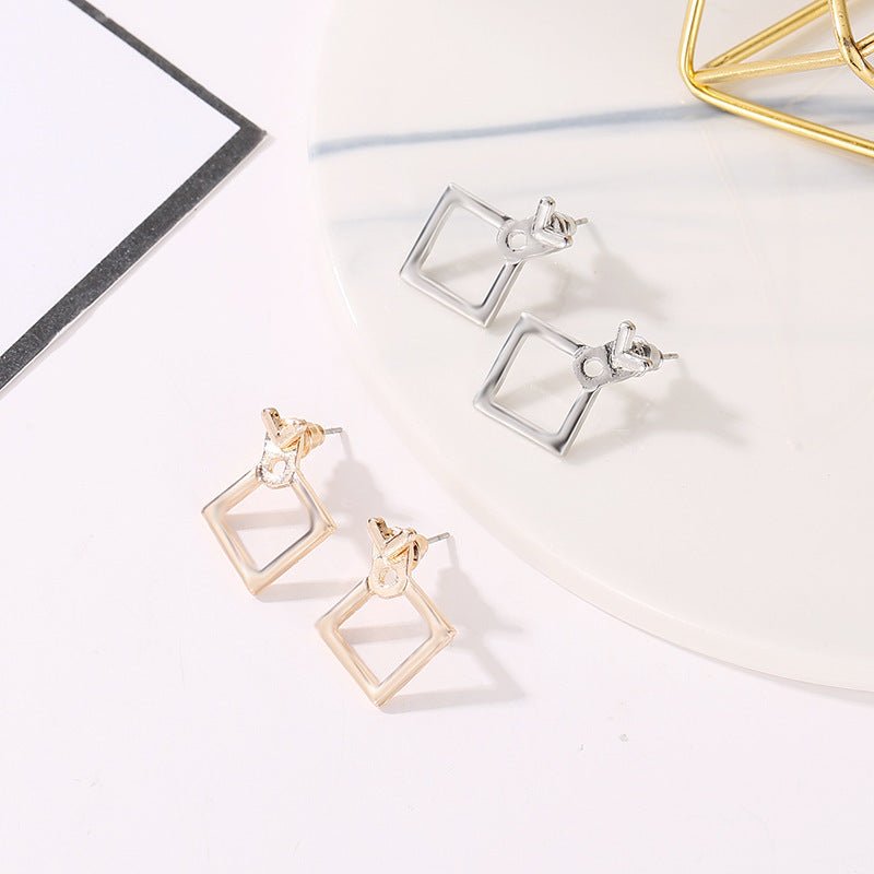 Hollow Diamond Square Stud Earrings-Jewearrings