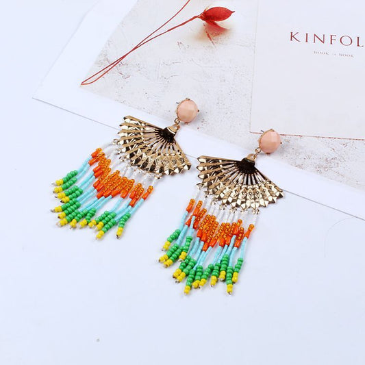 Hollow Fan-shaped Tassel Personality Big Earrings-Jewearrings