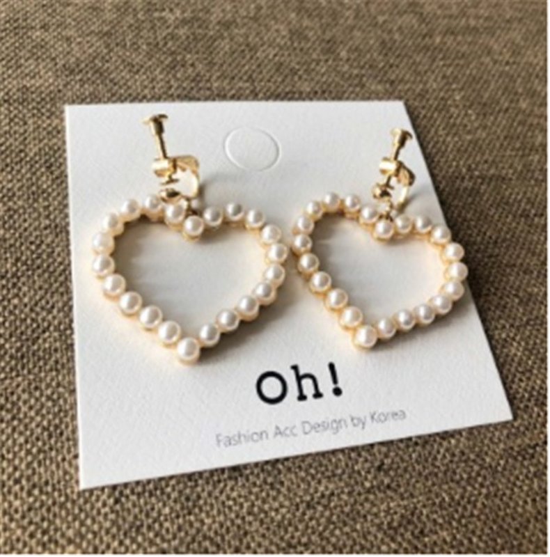 Hollow Retro Big Love Peach Heart Sweet Pearl Earrings-Jewearrings