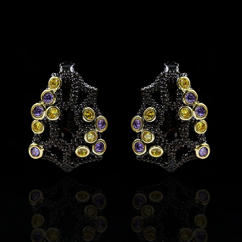 Hollow Rhombus Diamond-studded Flower Earrings-Jewearrings