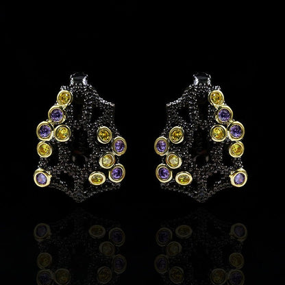 Hollow Rhombus Diamond-studded Flower Earrings-Jewearrings