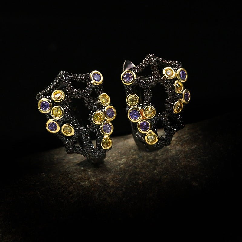 Hollow Rhombus Diamond-studded Flower Earrings-Jewearrings