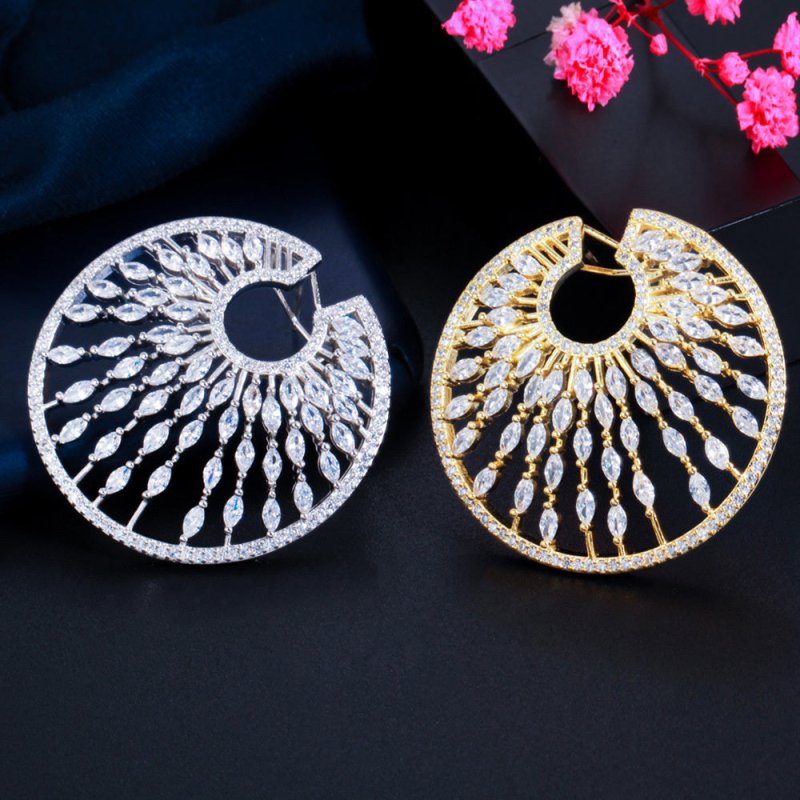 Honeycomb Drop Zircon Full Diamond Flower Plate Earrings Earrings-Jewearrings