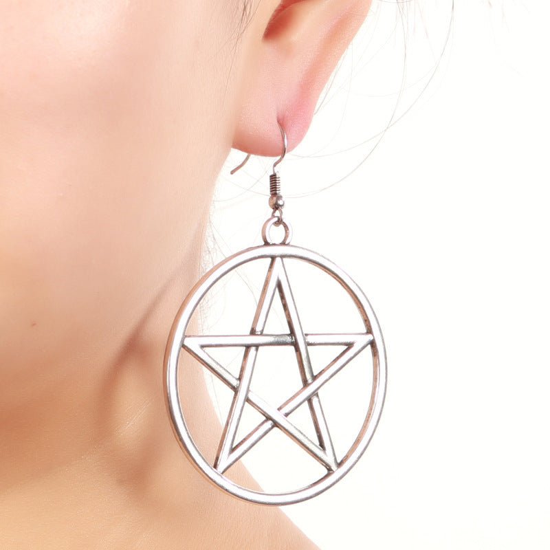 Hoop Big Five-pointed Star Earrings-Jewearrings