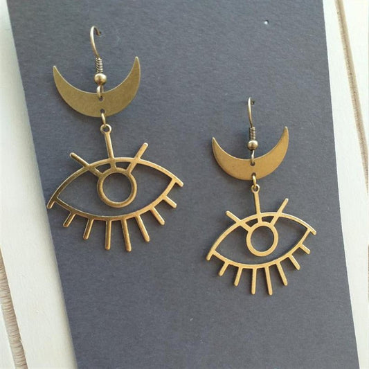 Hot Selling Gothic Simple Crescent Big Eyes Pendant Earrings-Jewearrings