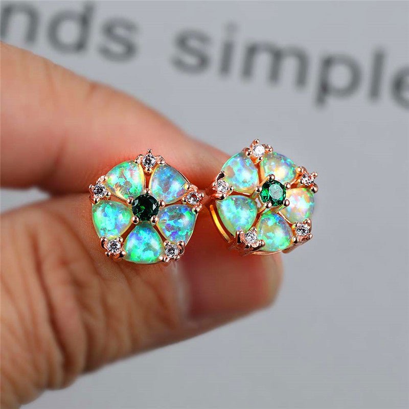 Hot Selling Platinum Opal Diamond Flower Stud Earrings Women-Jewearrings