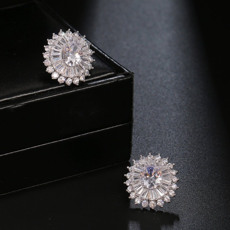 Huitan Eternity Cubic Zirconia Flower Stud Earrings For Women High Quality Wedding-Jewearrings