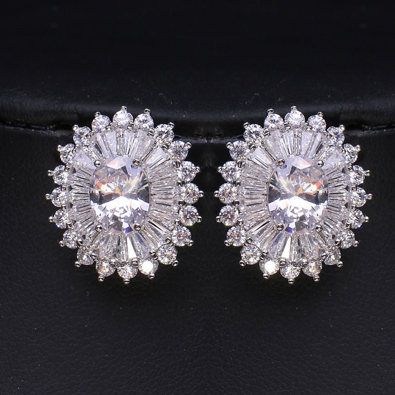 Huitan Eternity Cubic Zirconia Flower Stud Earrings For Women High Quality Wedding-Jewearrings