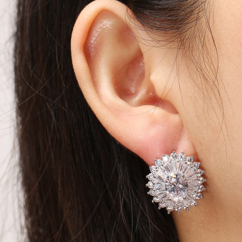 Huitan Eternity Cubic Zirconia Flower Stud Earrings For Women High Quality Wedding-Jewearrings