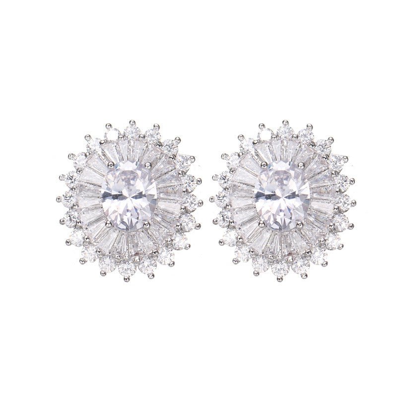 Huitan Eternity Cubic Zirconia Flower Stud Earrings For Women High Quality Wedding-Jewearrings