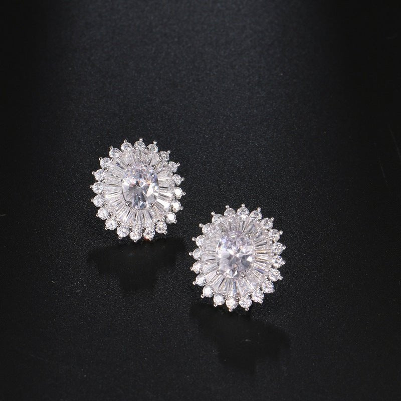 Huitan Eternity Cubic Zirconia Flower Stud Earrings For Women High Quality Wedding-Jewearrings