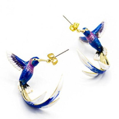 Hummingbird Earrings - Enamel C-Shaped-Jewearrings