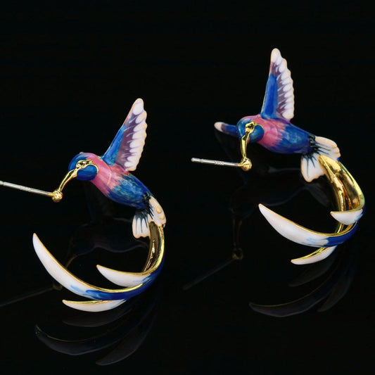 Hummingbird Earrings - Enamel C-Shaped-Jewearrings