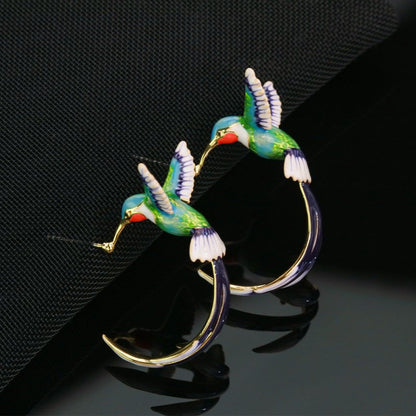 Hummingbird Earrings - Enamel C-Shaped-Jewearrings