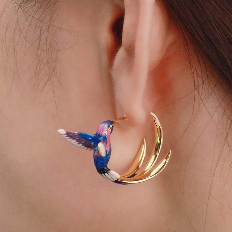 Hummingbird Earrings - Enamel C-Shaped-Jewearrings