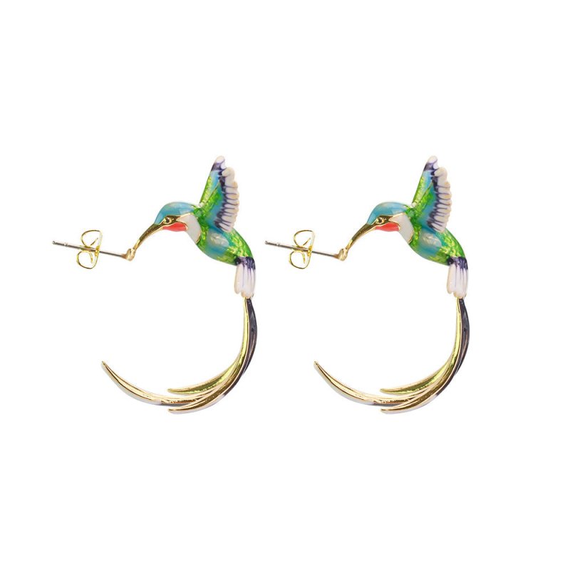 Hummingbird Earrings - Enamel C-Shaped-Jewearrings