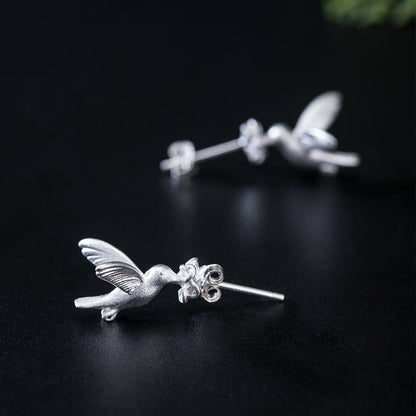 Hummingbird Earrings - Flower Stud Design-Jewearrings