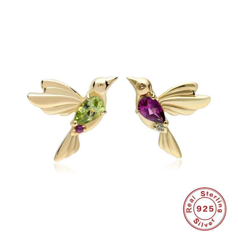 Hummingbird Earrings - Silver Diamond Studs-Jewearrings