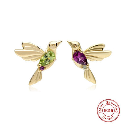 Hummingbird Earrings - Silver Diamond Studs-Jewearrings