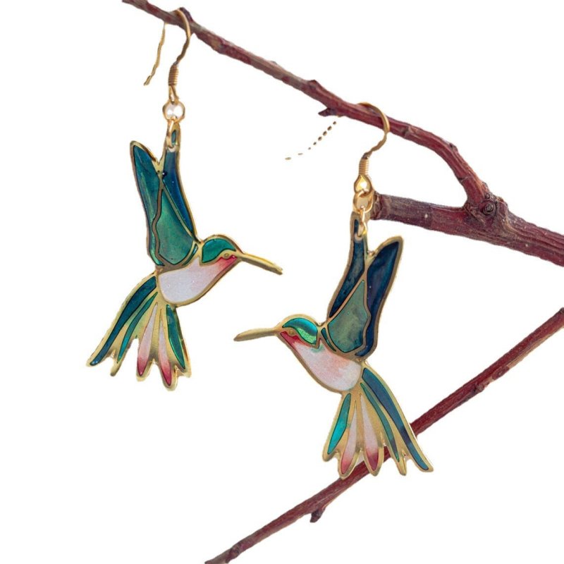 Hummingbird Earrings - Vintage Enamel Design-Jewearrings