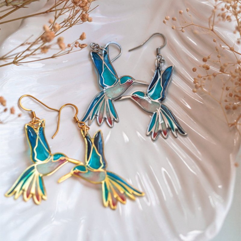 Hummingbird Earrings - Vintage Enamel Design-Jewearrings