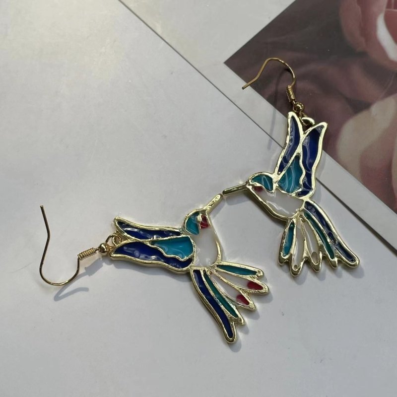 Hummingbird Earrings - Vintage Enamel Design-Jewearrings