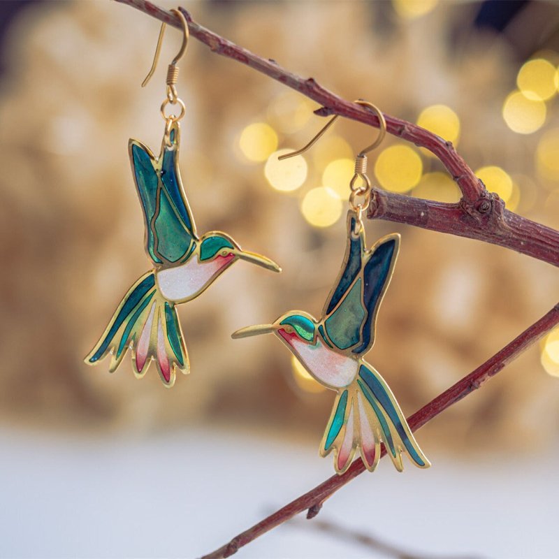 Hummingbird Earrings - Vintage Enamel Design-Jewearrings