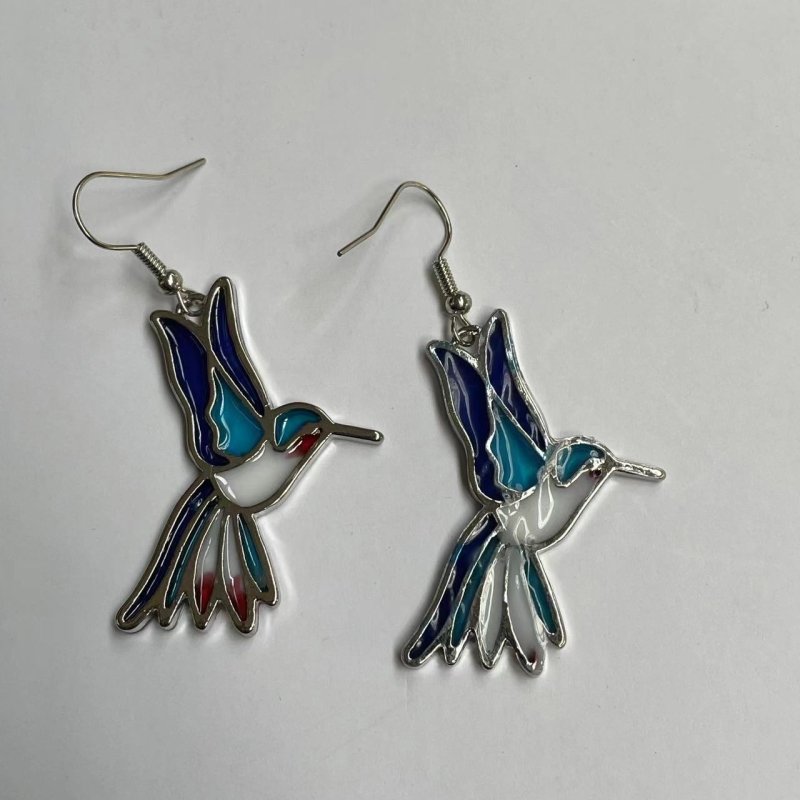 Hummingbird Earrings - Vintage Enamel Design-Jewearrings