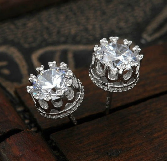 Hypoallergenic Earrings Crown Silver Earrings-Jewearrings