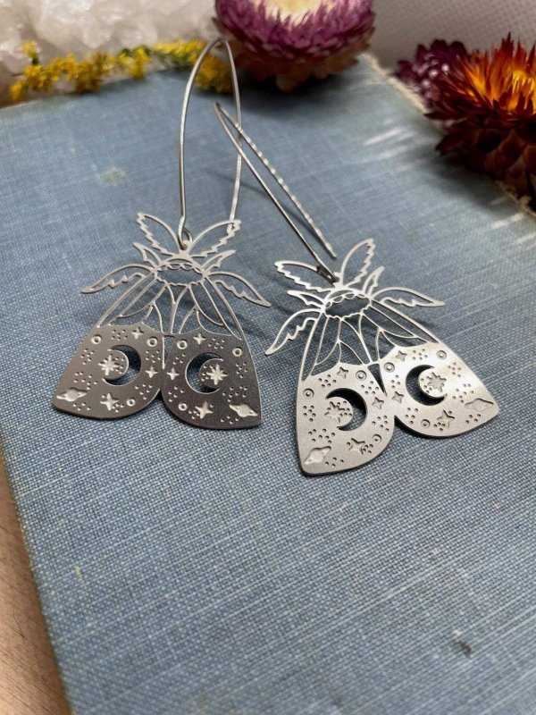 Hypoallergenic Earrings - Laser Cut Silver Moth-Jewearrings