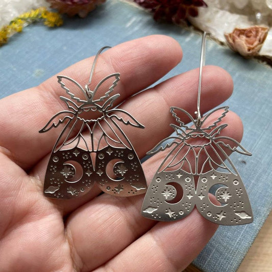 Hypoallergenic Earrings - Laser Cut Silver Moth-Jewearrings