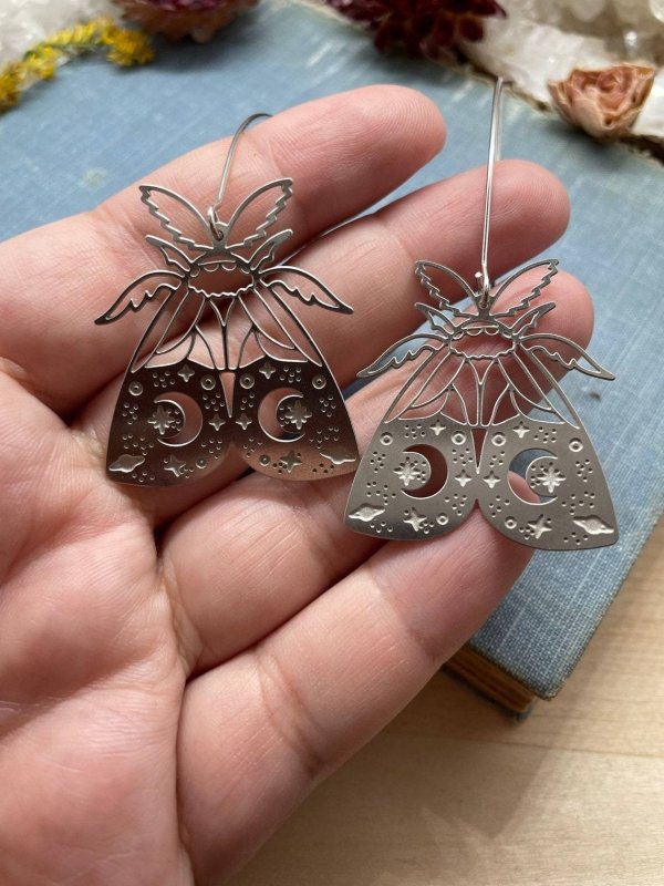 Hypoallergenic Earrings - Laser Cut Silver Moth-Jewearrings