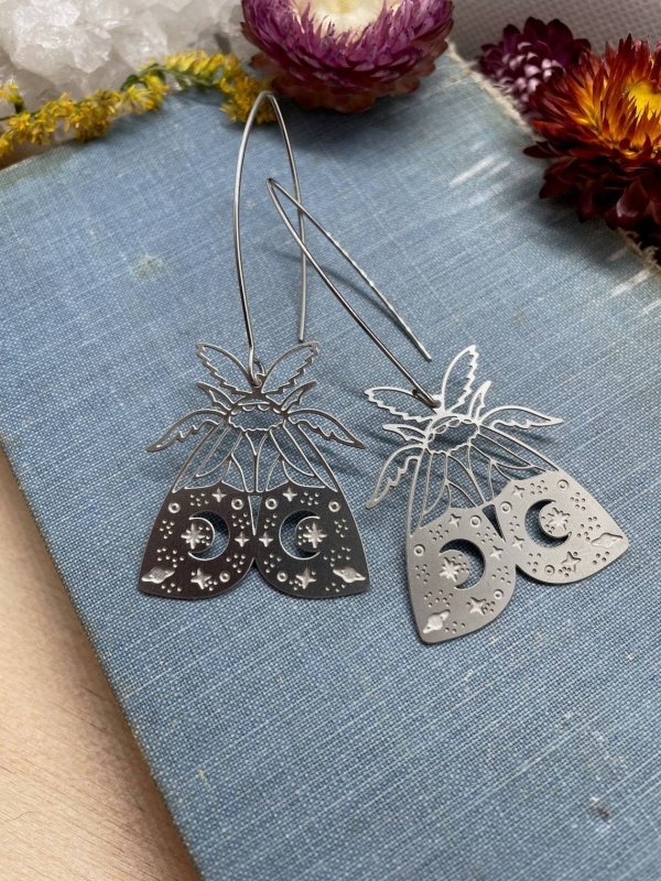 Hypoallergenic Earrings - Laser Cut Silver Moth-Jewearrings