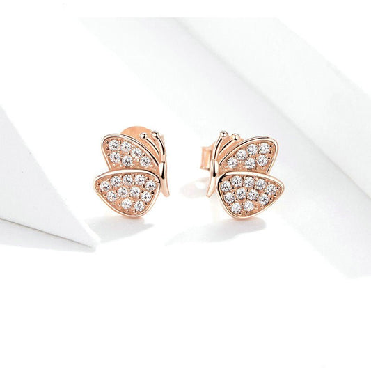 Hypoallergenic Earrings: Rose Gold Butterfly-Jewearrings