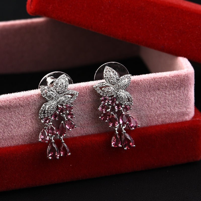 Hypoallergenic Earrings: Zircon Flower Tassel-Jewearrings