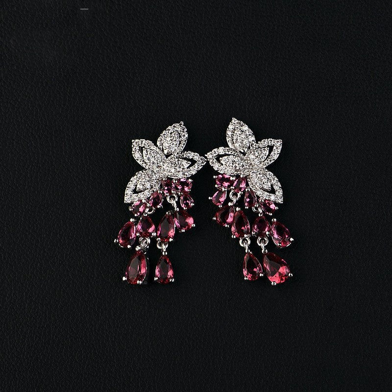 Hypoallergenic Earrings: Zircon Flower Tassel-Jewearrings