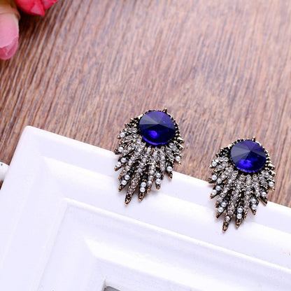 Hypoallergenic Retro Hollow Blue Earrings-Jewearrings