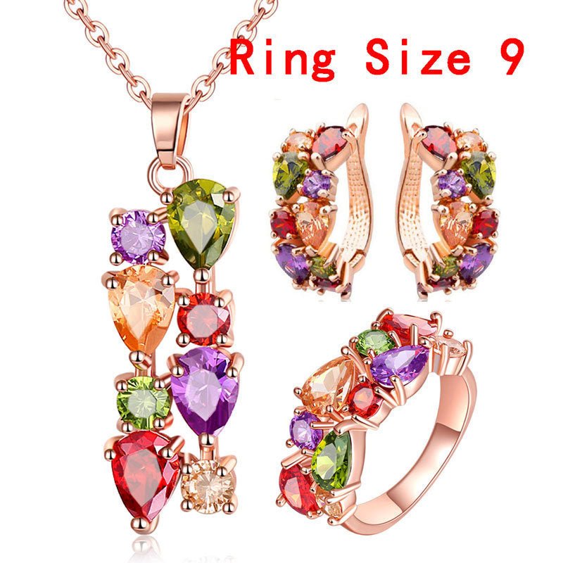 Hypoallergenic Shiny Zircon Necklace Earrings Ring Set-Jewearrings