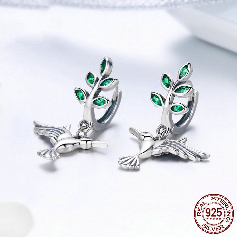 Hypoallergenic Silver Hummingbird Earrings-Jewearrings